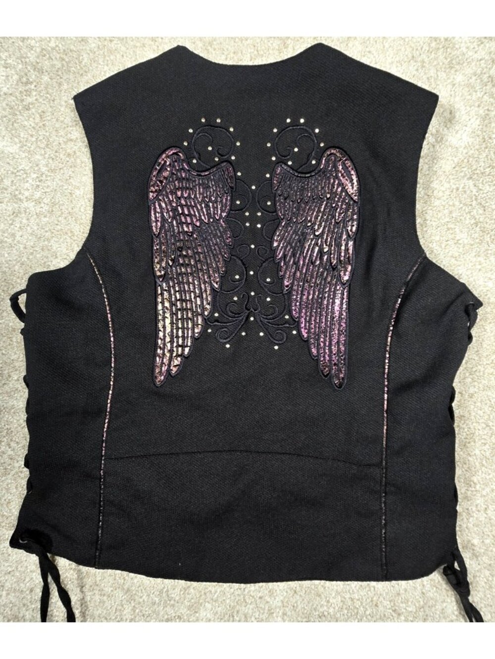 Revolution Gear Unik Motorcycle Vest Angel Wings Textile Biker Lace Side Size XL